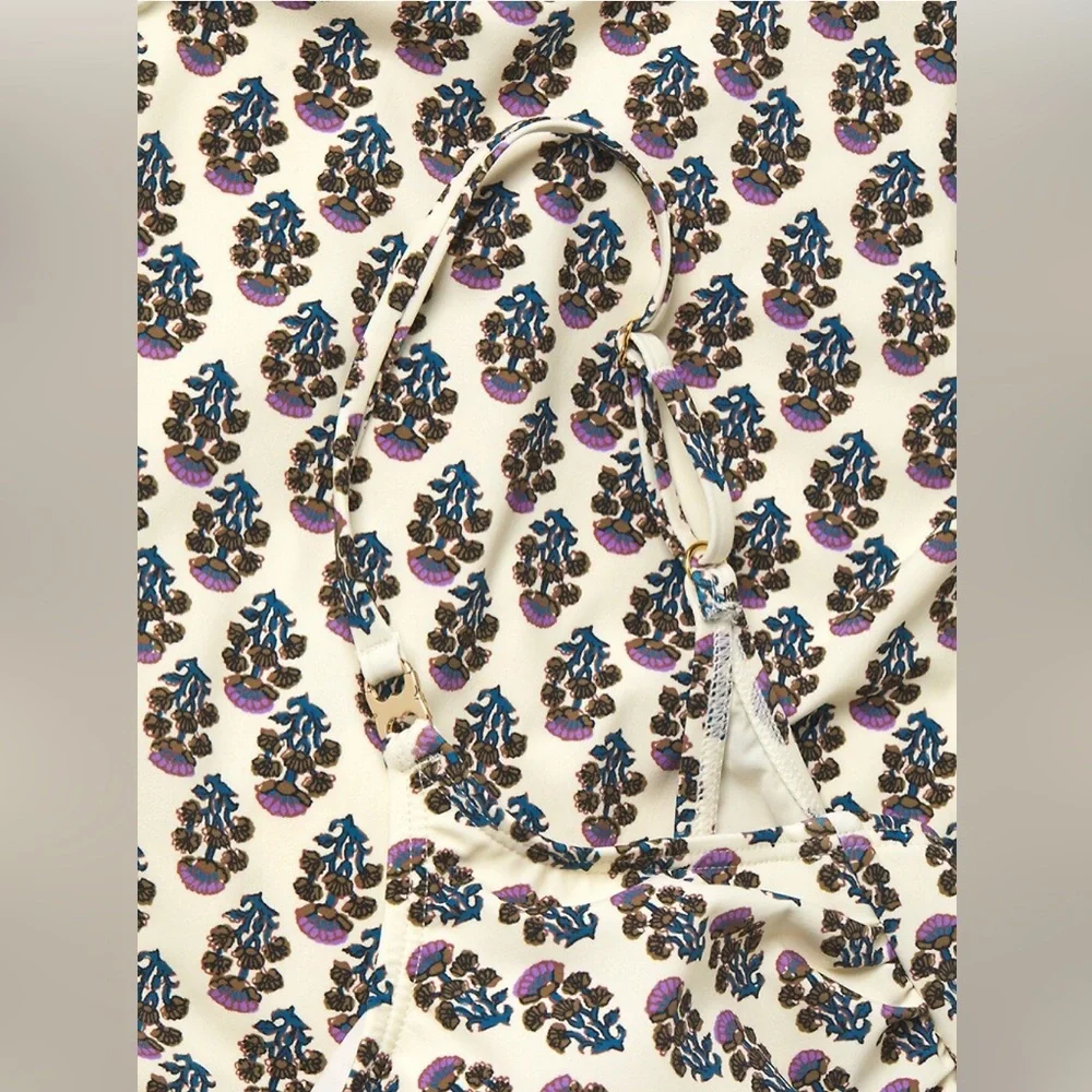 Tory Burch Floral Print One-Piece Swimsuit in Purple Bloom Size M - Picture 8 of 13